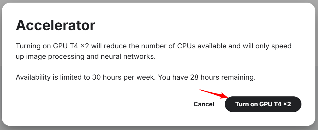 Turn on GPU T4 x2